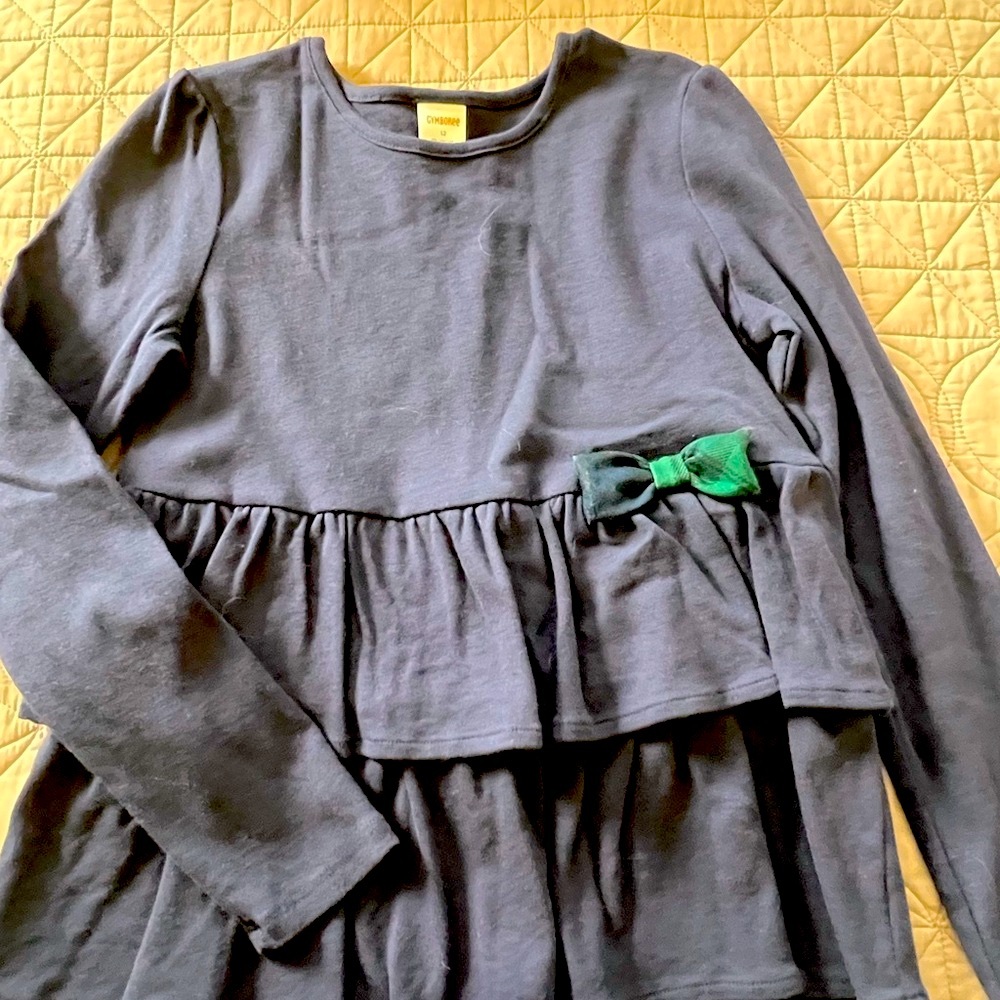 Charming Kids Long Sleeve Top - Navy Blue with Green Bow